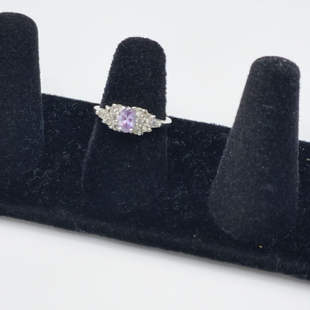 Silver amethyst diamond ring